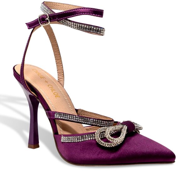 Chase + Chloe Shoes - Women’s Rhinestone Embellished Pointed Toe Heels with Ankle Straps